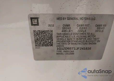 2018 Chevrolet Malibu Lt from USA, damaged, VIN 1G1ZD5ST1JF241816